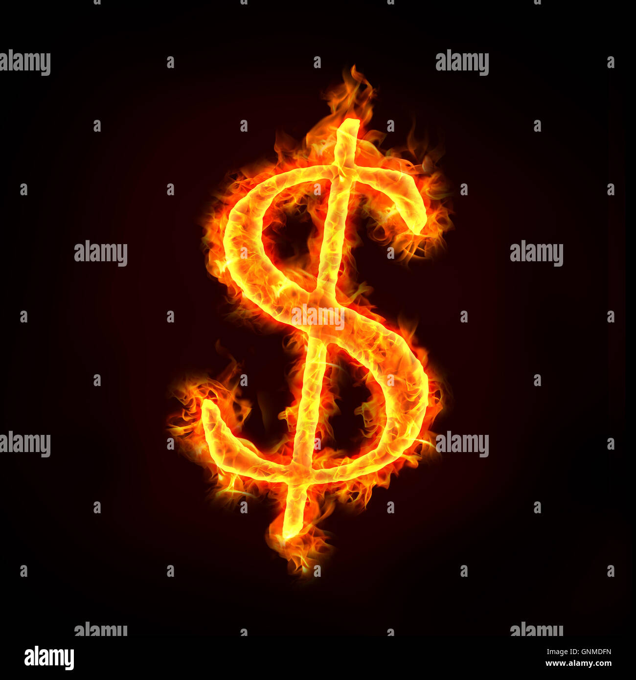 dollar sign in fire Stock Photo