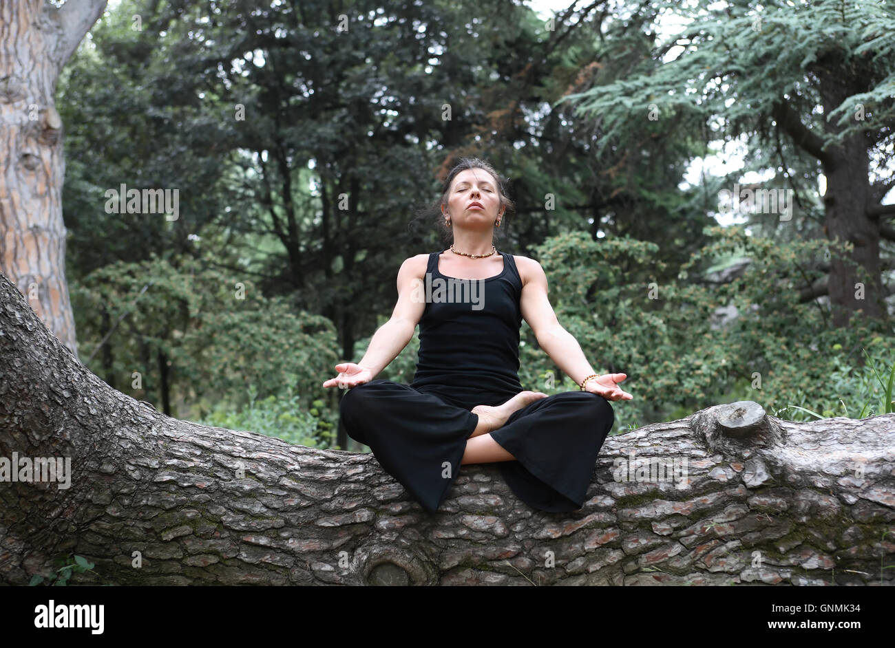 Meditation In Forest Stock Photo