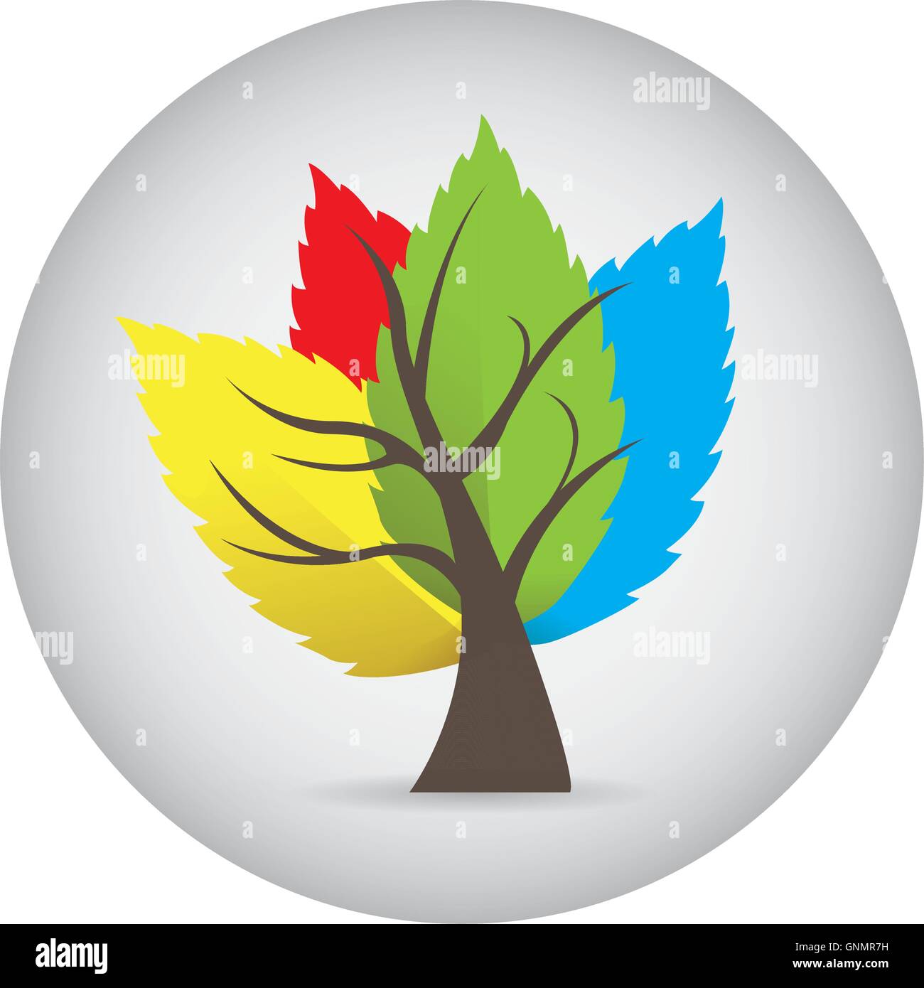 Isolated sticker with an abstract tree with colored leaves on a white ...