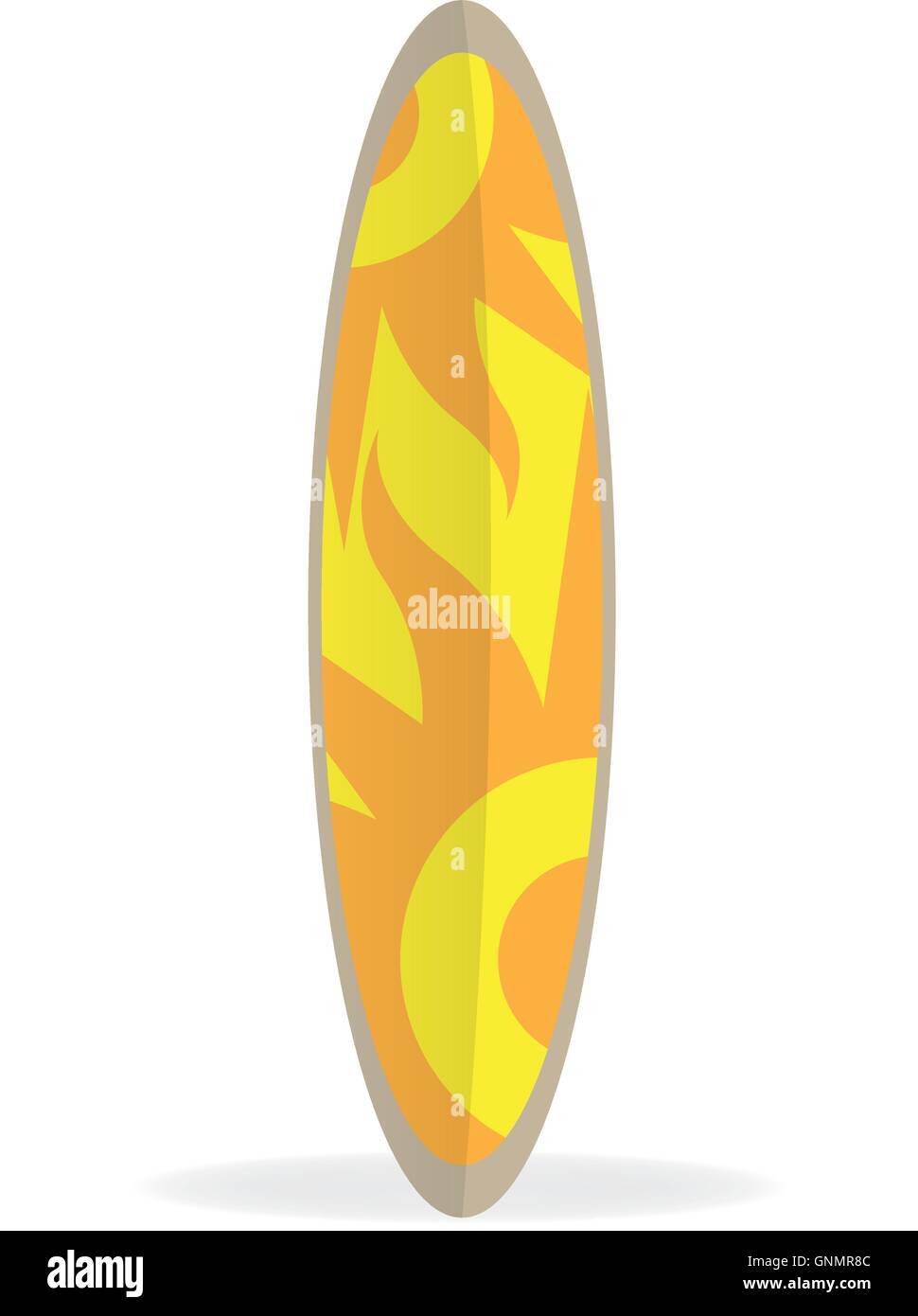 Isolated surfboard with a colored texture with suns on a white ...