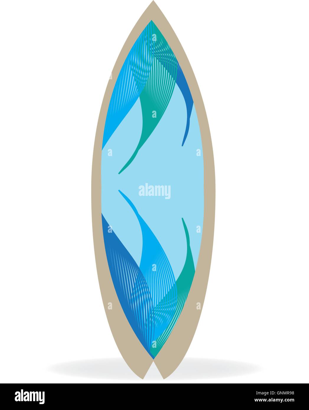 Isolated surfboard with a texture composed by stripes on a white background Stock Vector