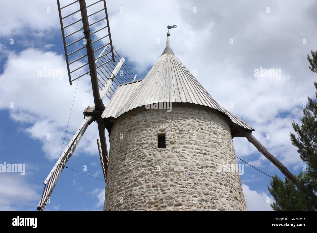 windmill in the village of cucugnan, roussillon, france Stock Photo
