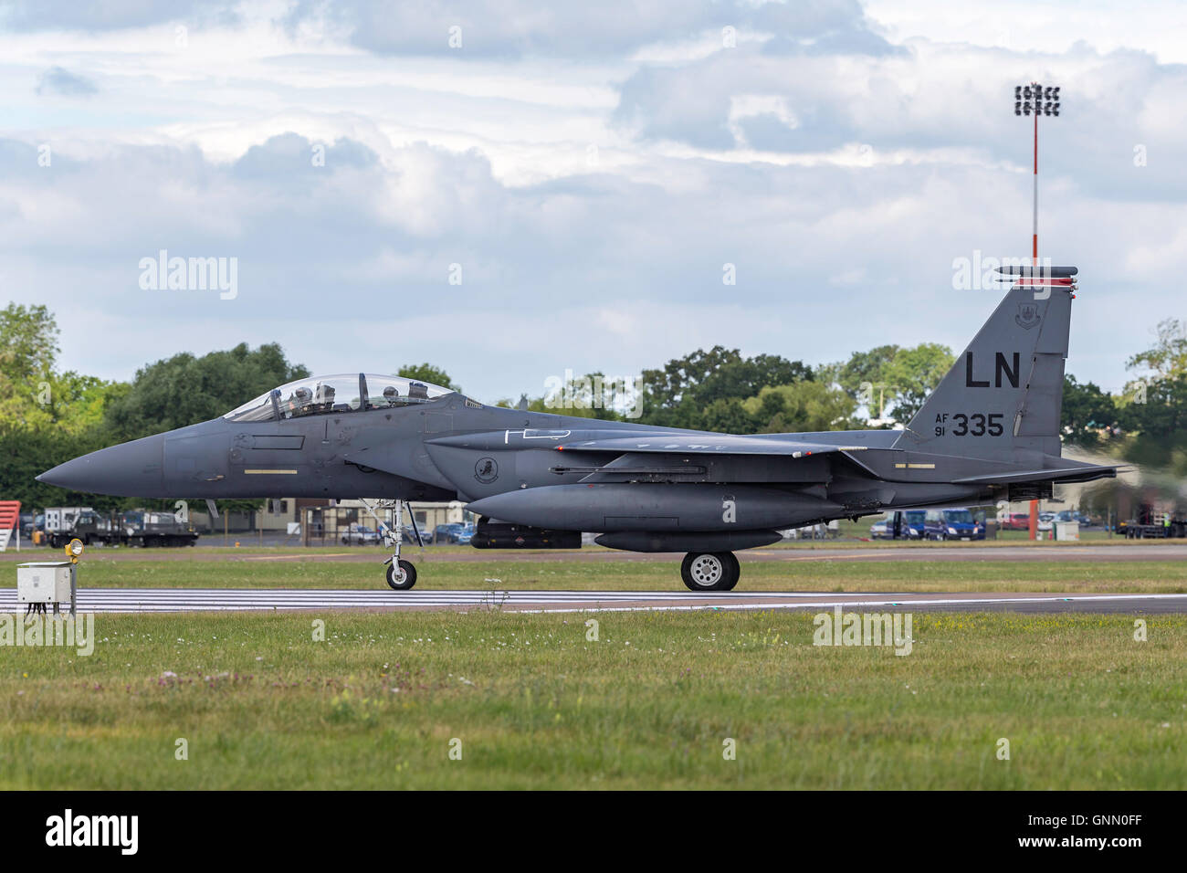 United States Air Force (USAF) McDonnell Douglas F-15E Strike eagle 91-0335 from RAF Lakenheath. Stock Photo