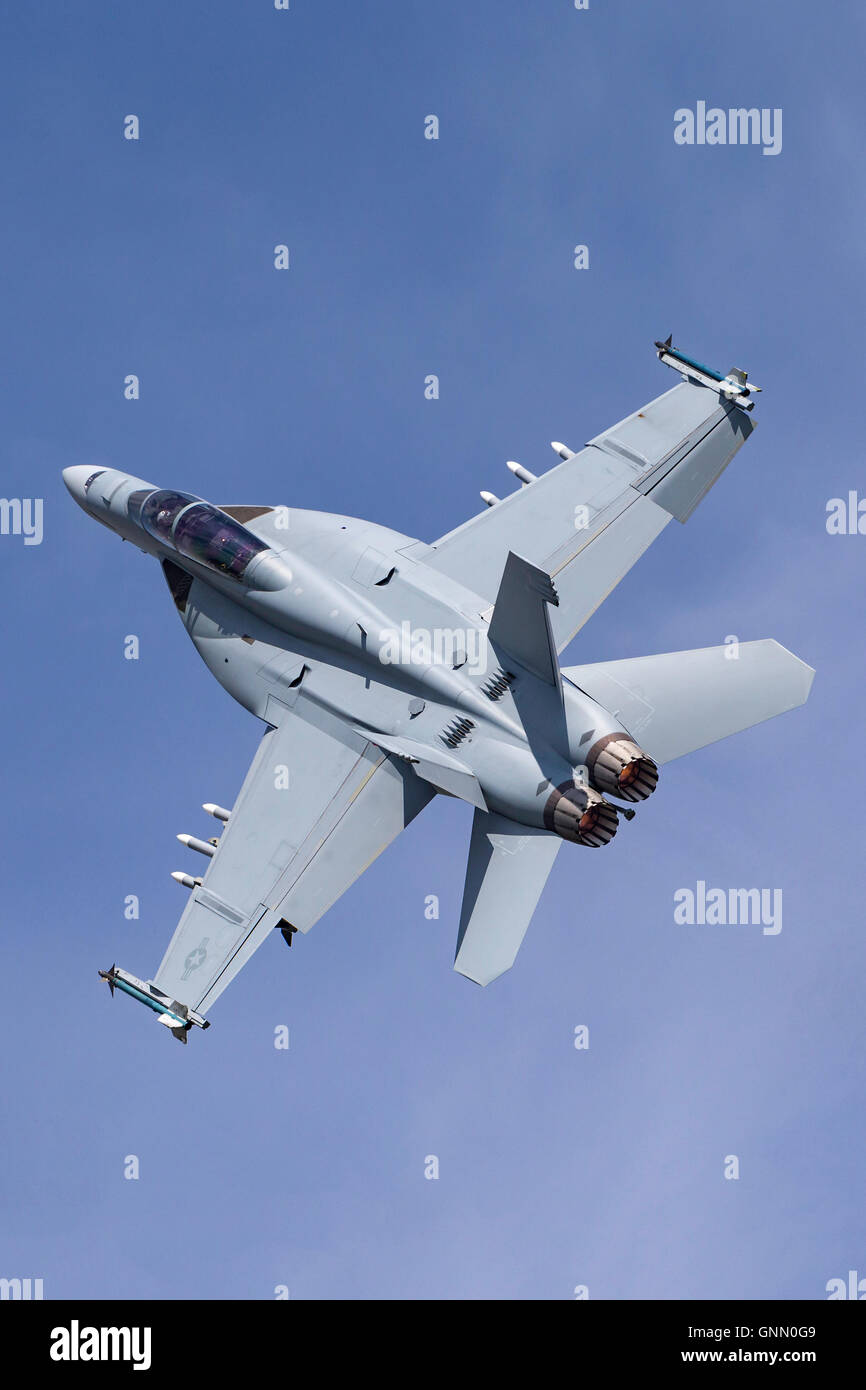 United States Navy Boeing F/A-18F Super Hornet multirole fighter aircraft. Stock Photo
