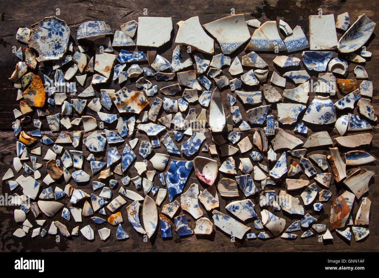 Pottery fragments recovered by the Polish diving expedition from VOC ship wreck Diemermeer near Banana Islands, Sierra Leone, west Africa Stock Photo
