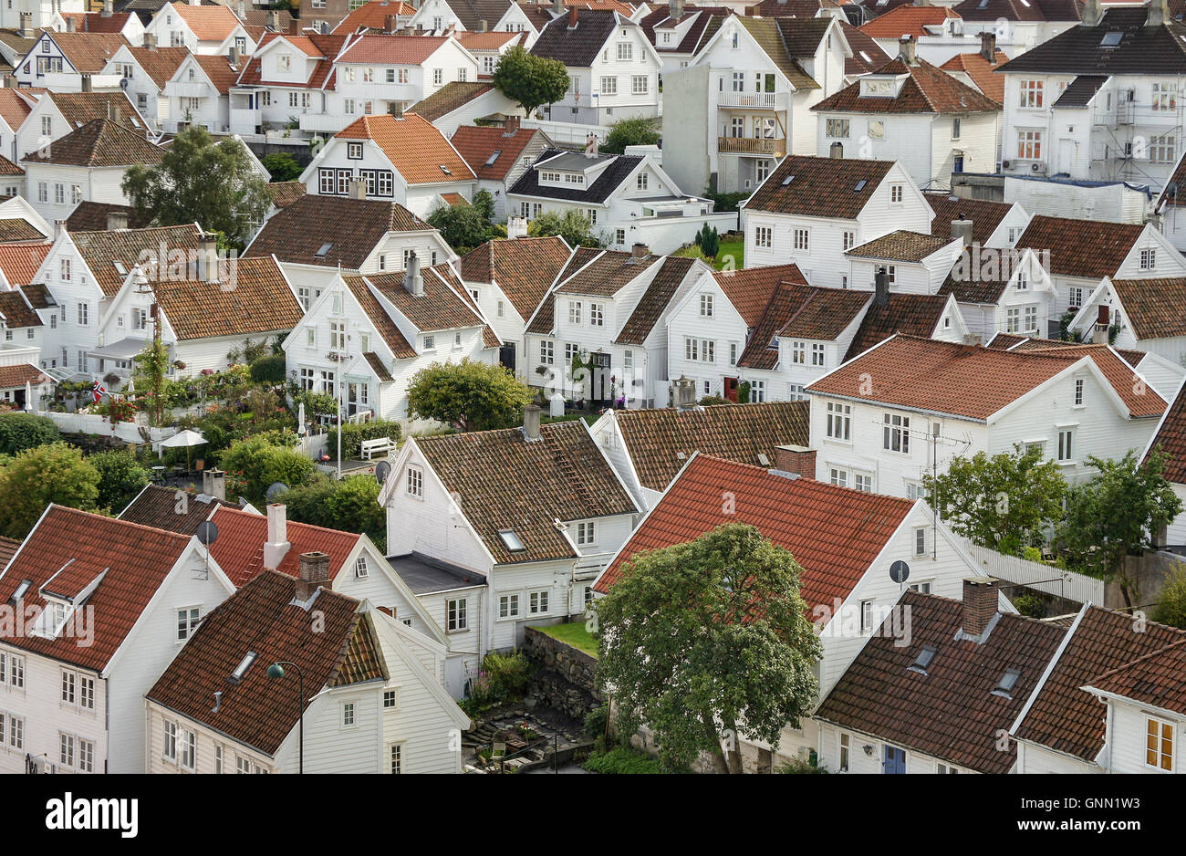 Historic buildings in residential district of Stavanger, Gamle Stavanger in summer 2016 Stock Photo