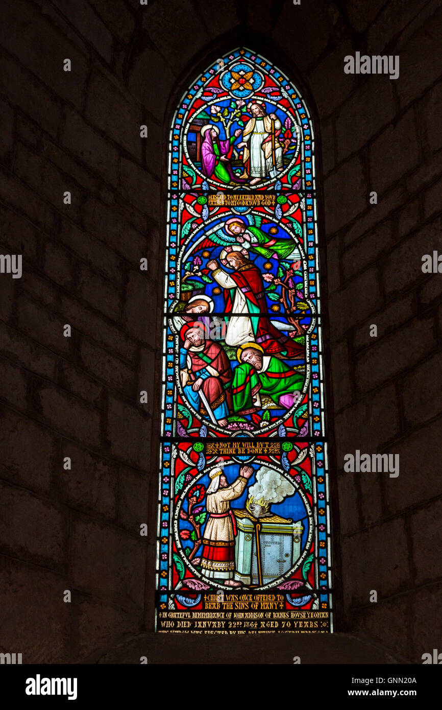 Lanercost, Priory, Cumbria, England, UK.  Stained Glass Window, 19th. Century, in the Anglican Church of Mary Magdalene. Stock Photo