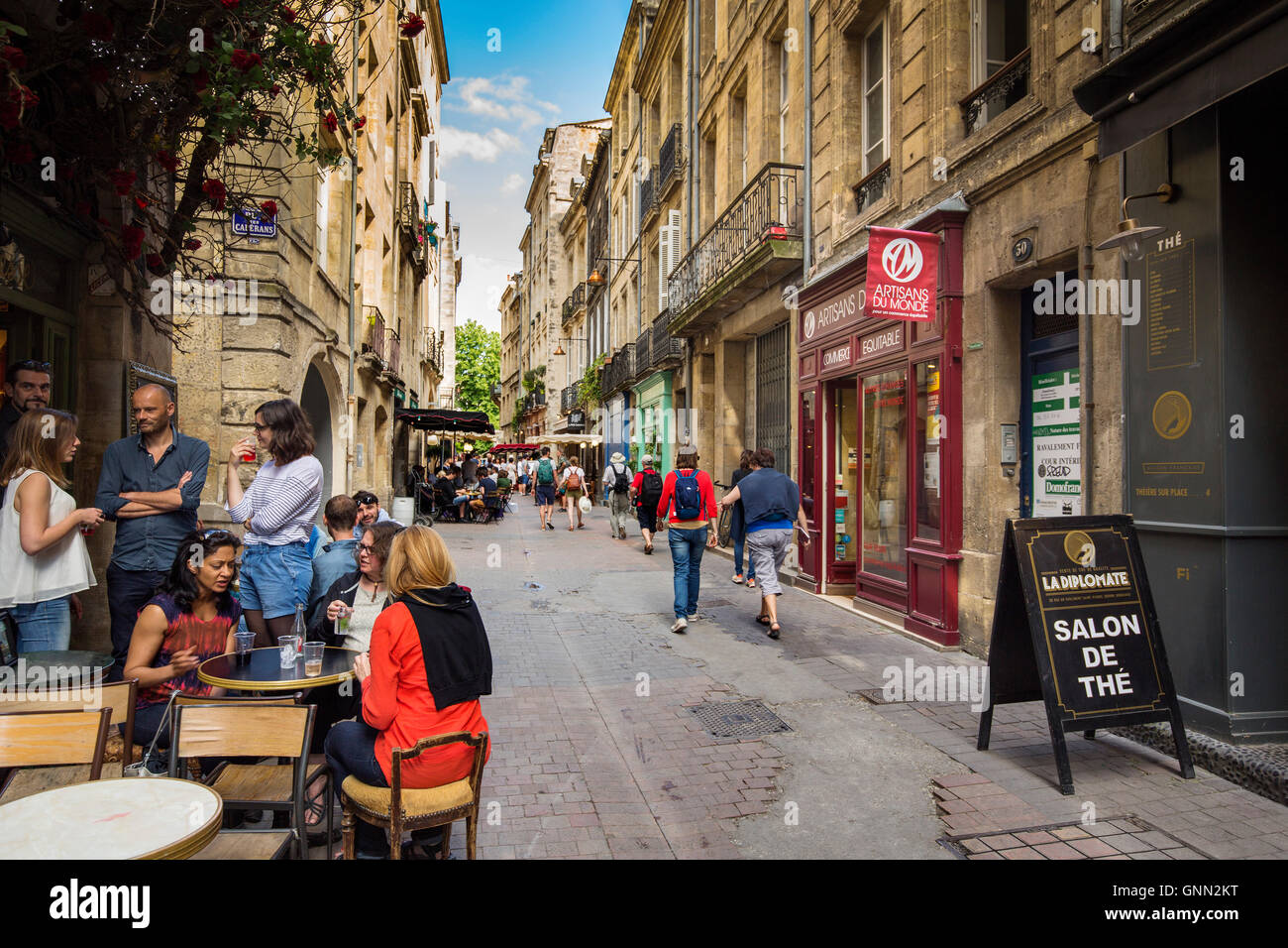 Shopping & Commercial street in the historic center of Bordeaux, Gironde. Aquitaine France Europe Stock Photo