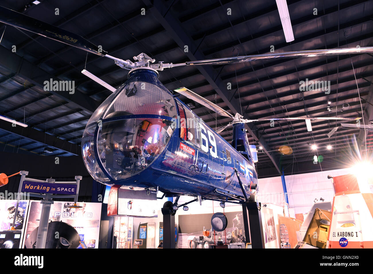 Kalamazoo, MI, USA – June 23, 2016: Helicopter on display at the Air Zoo Museum in Kalamazoo, Michigan Stock Photo