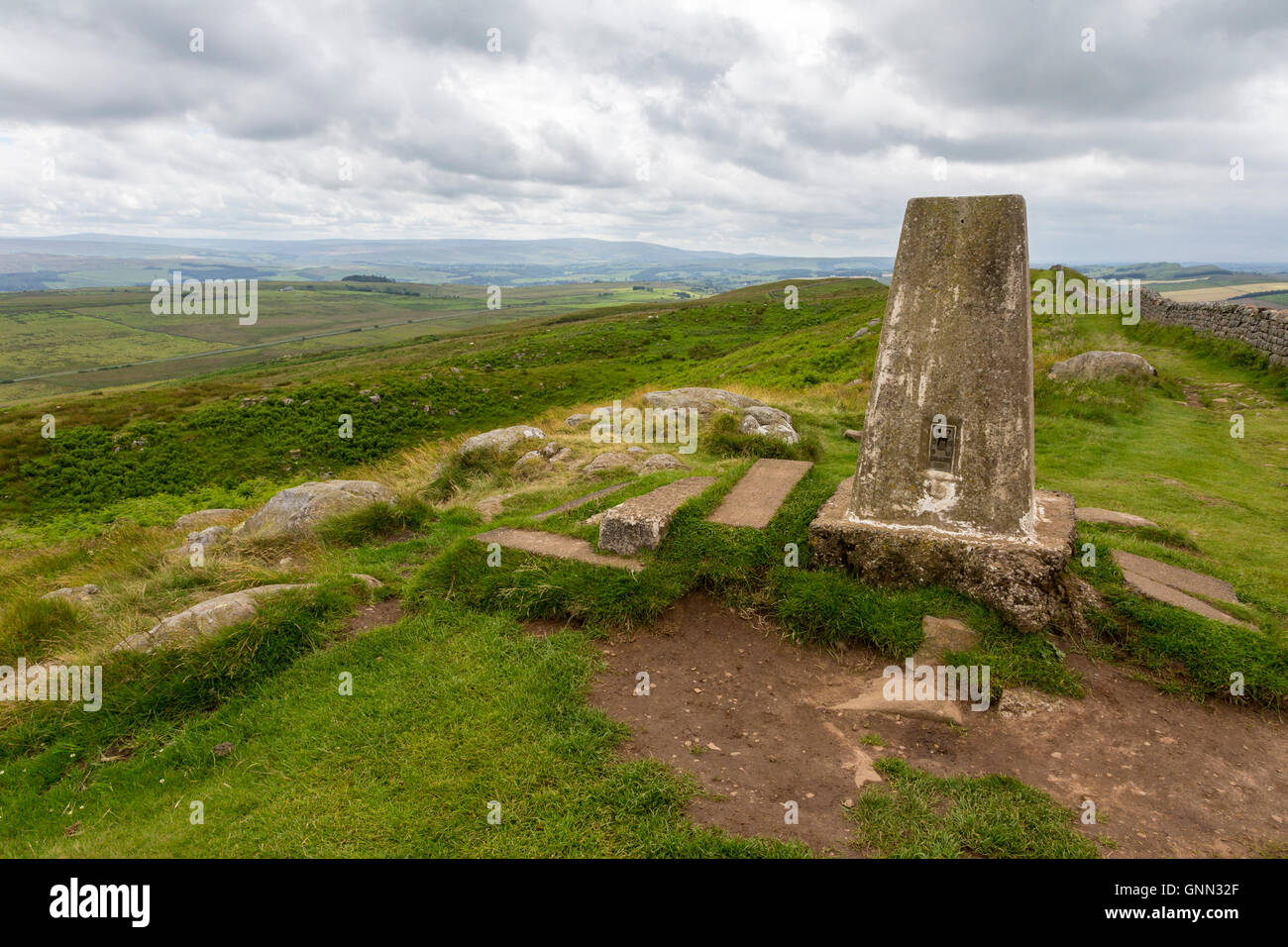 Northumberland,  England, UK.  Highest Point on Hadrian's Wall Footpath, Winshield Crags (345 meters). Stock Photo
