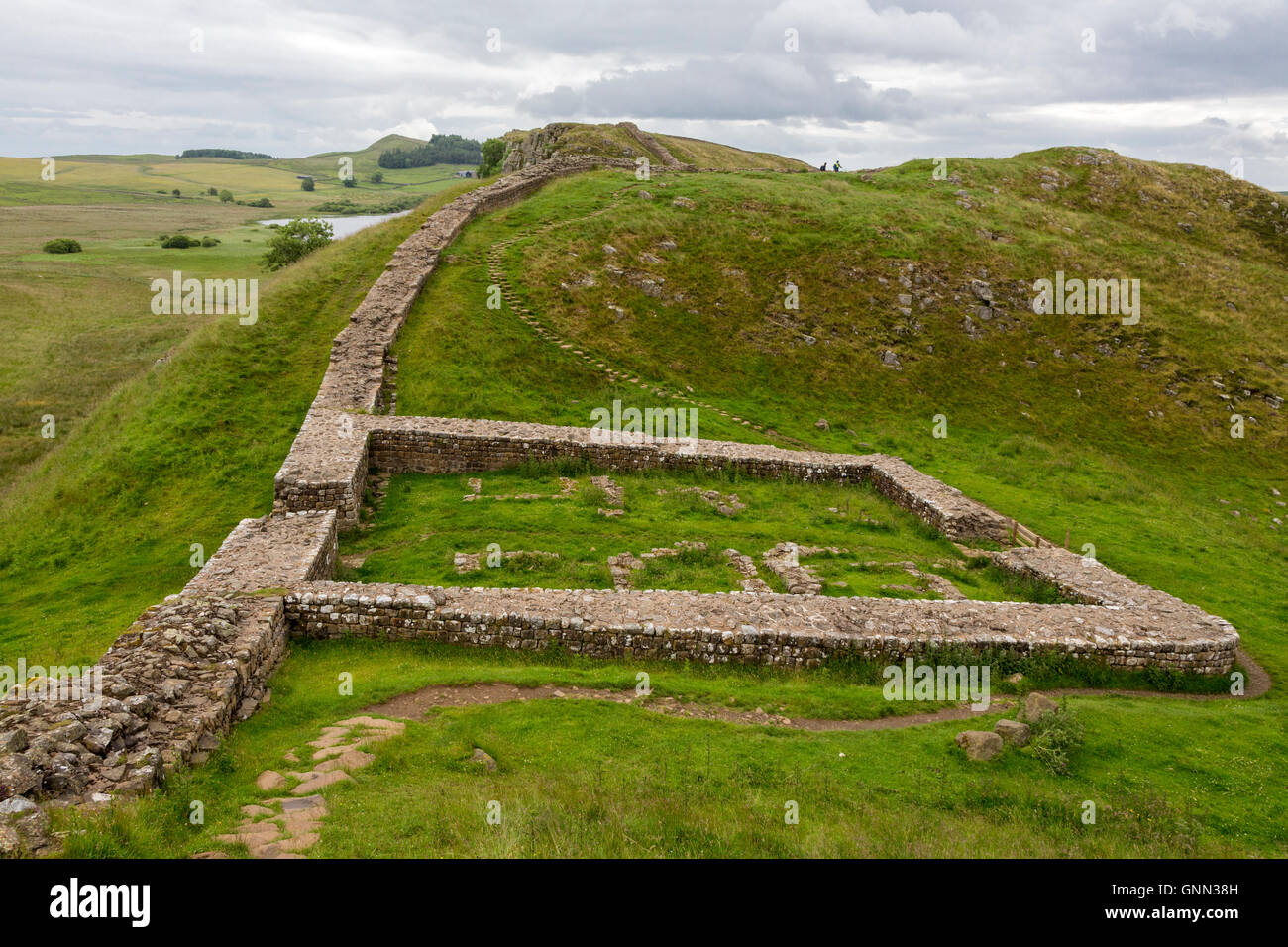 Northumberland,  England, UK.  Milecastle 39, Castle Nick, on Hadrian's Wall (Pennine Way) Footpath. Stock Photo