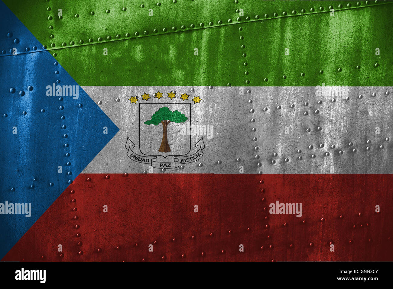 metal texutre or background with Equatorial Guinea flag Stock Photo