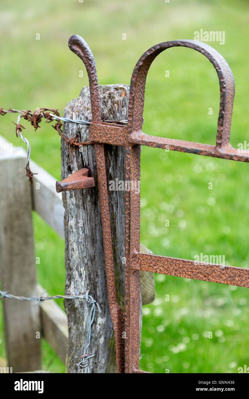 Northumberland,  England, UK.  Gate Latch on Hadrian's Wall Footpath. Stock Photo