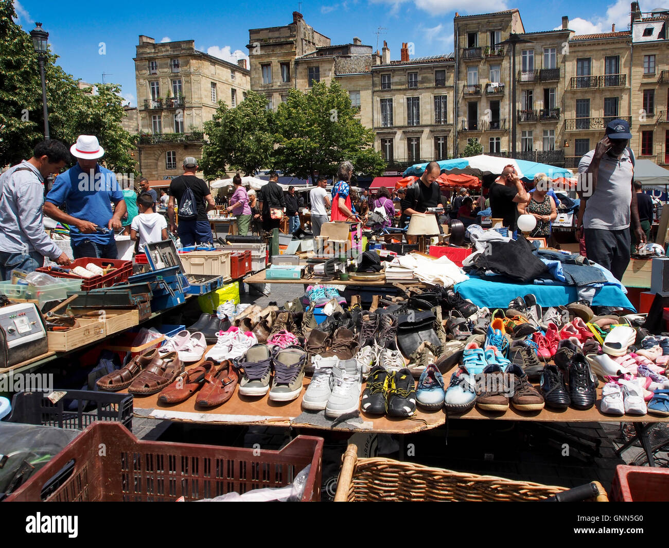 Sunday flea market on Place Saint Michel. Bordeaux, Gironde. Aquitaine