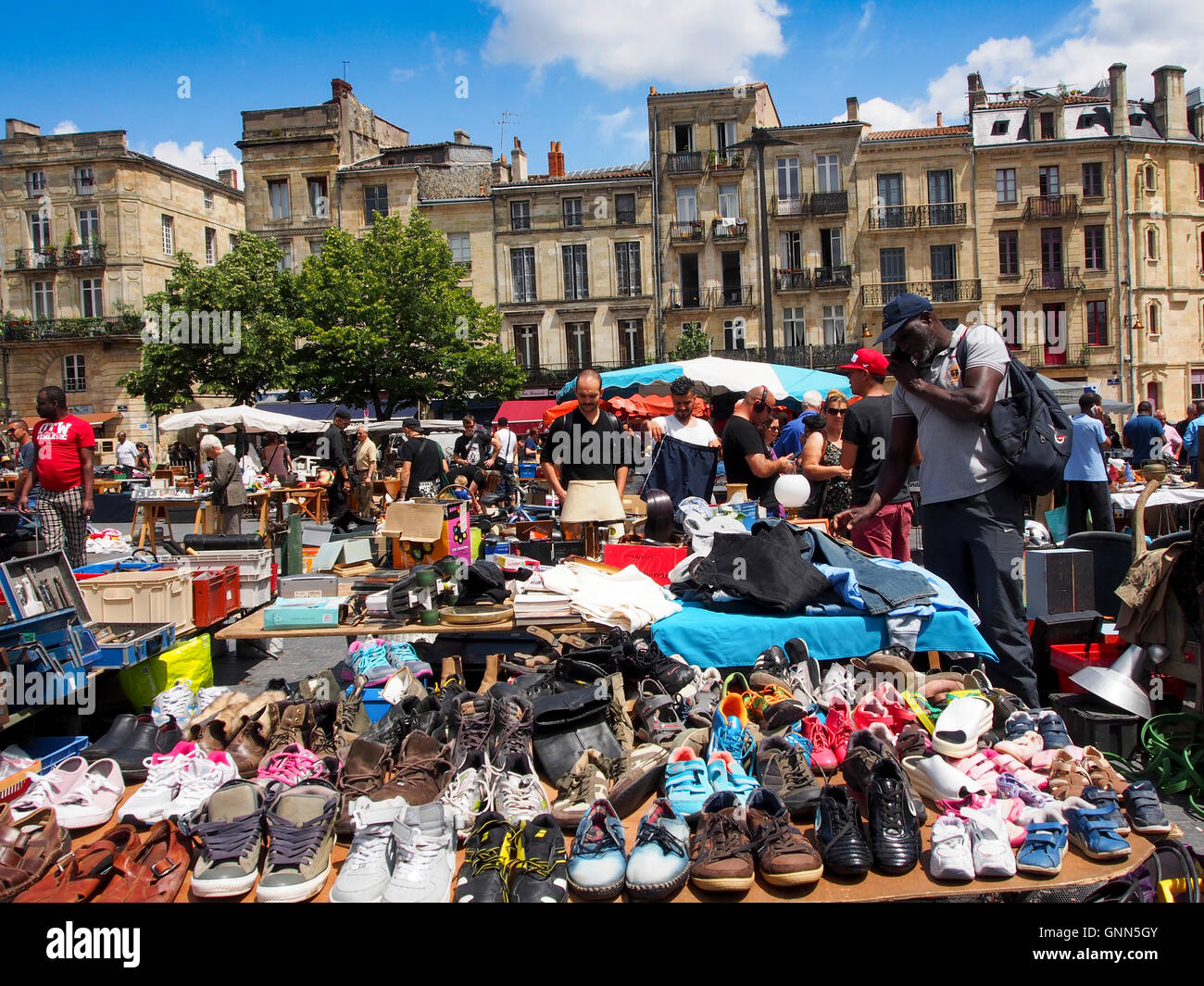 Sunday flea market on Place Saint Michel. Bordeaux, Gironde. Aquitaine