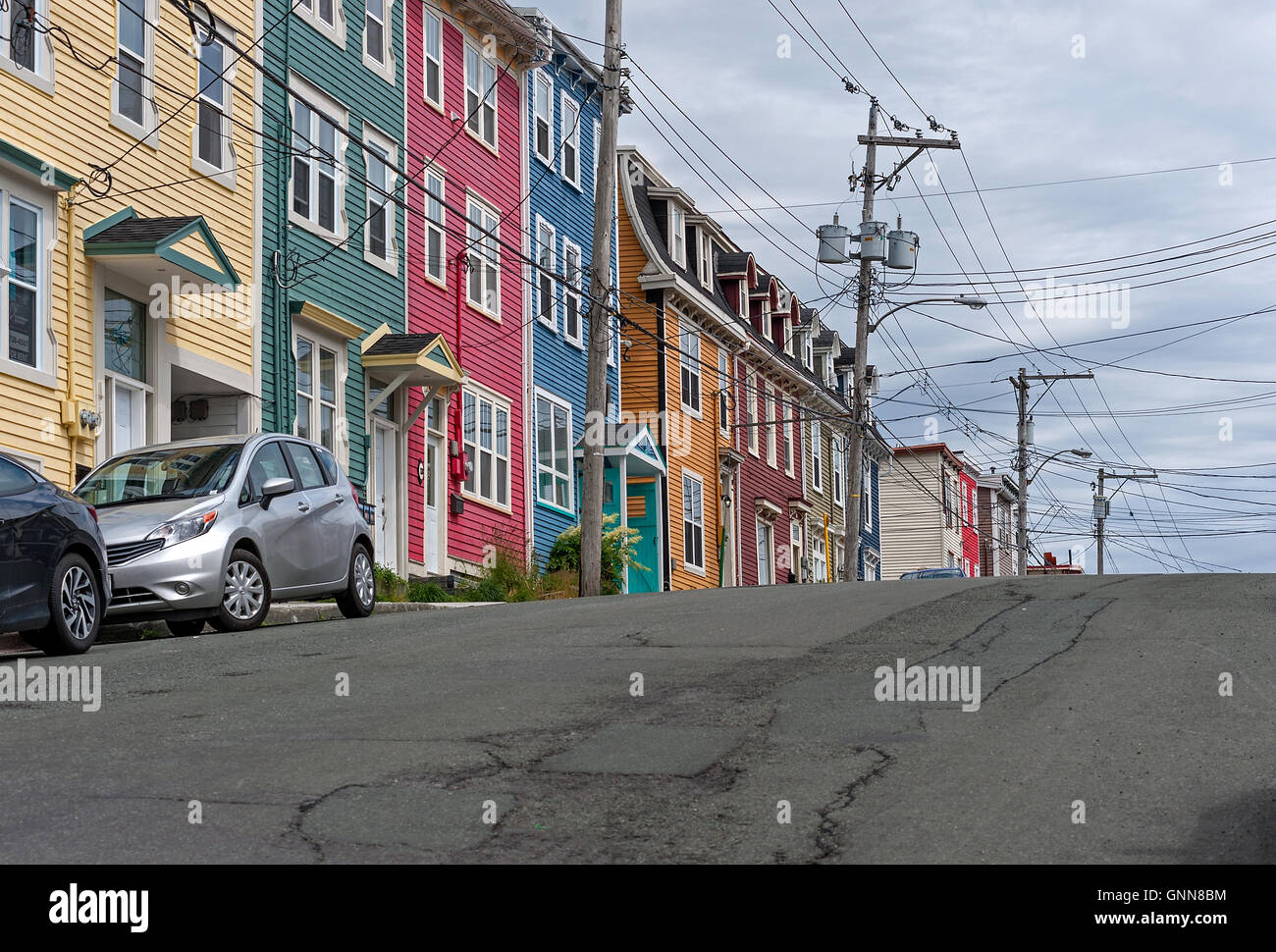 Multi-colored row houses in St. John's Newfoundland Stock Photo