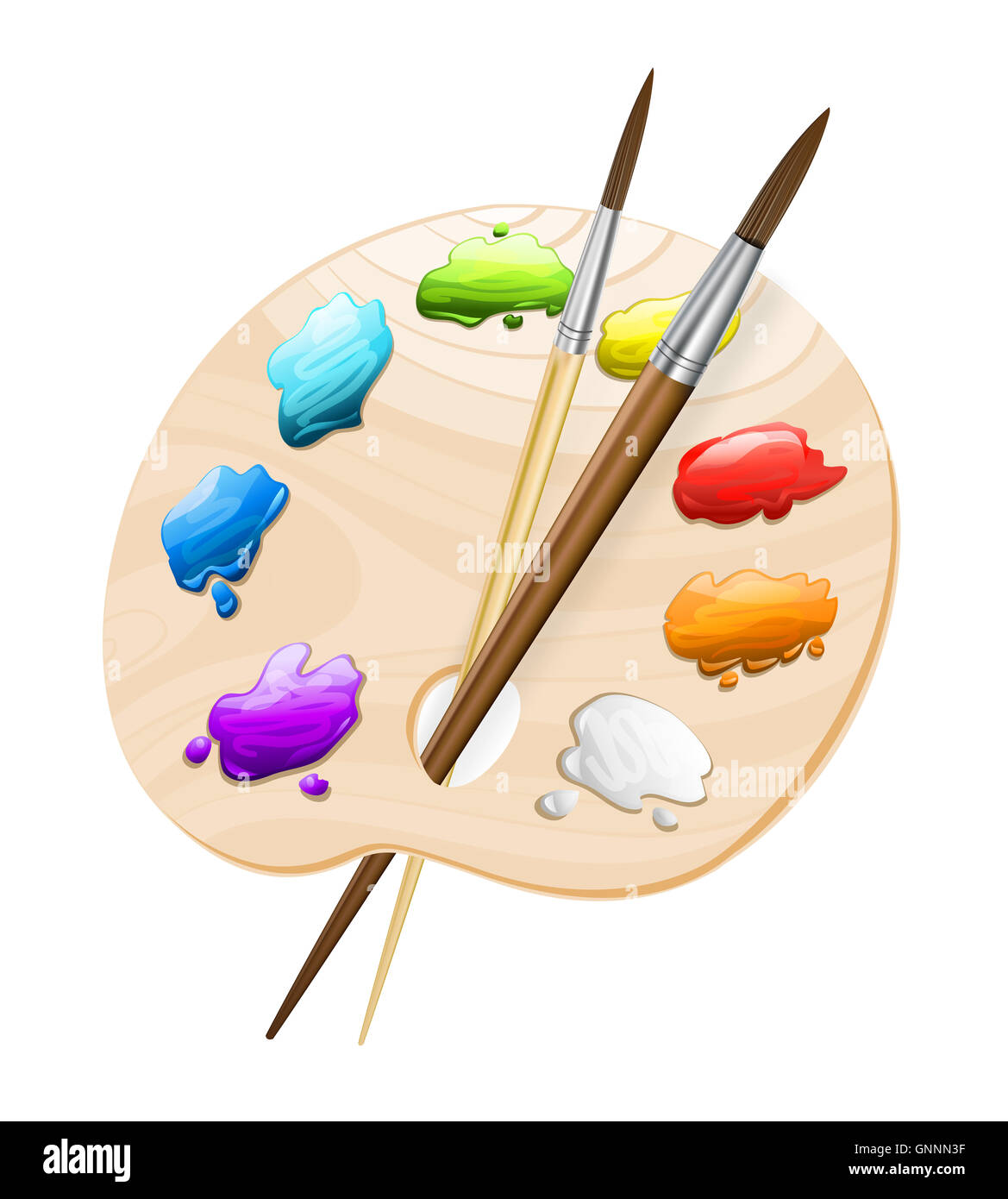 art palette with brushes on white. painting tools symbol Stock Photo
