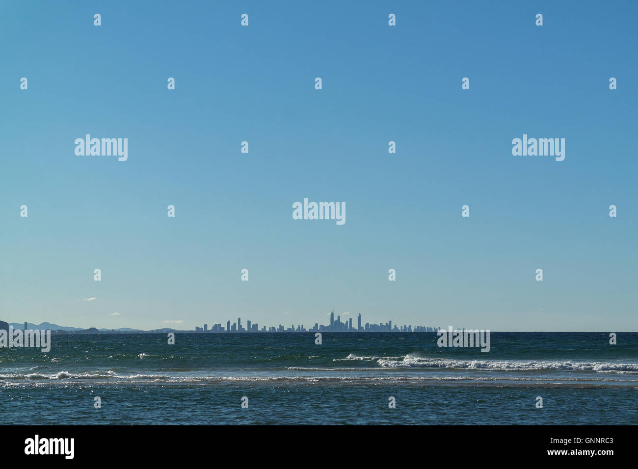 Skyline of Surfers Paradise from Kirra Point in Coolangatta - Queensland - Australia Stock Photo