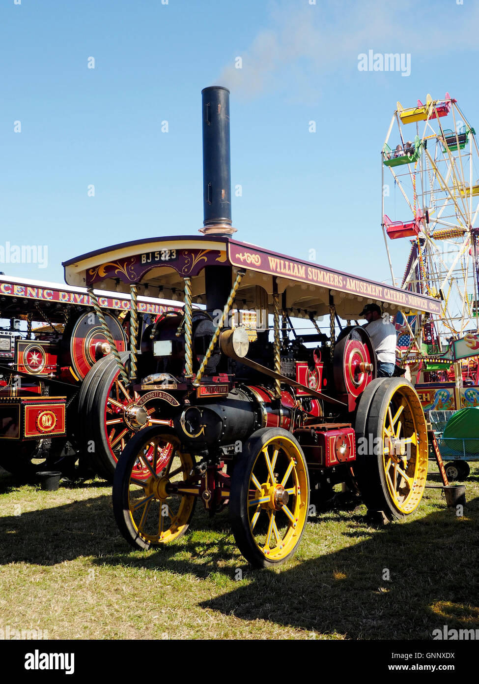 A Burrell showmans engine (steam engine) powering a traditional fairground ride at the Great Dorset Steam Fair 2016 Stock Photo