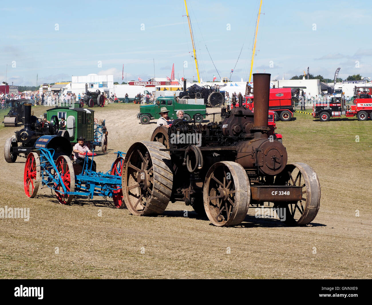 Demonstration of heavy haulage by steam traction engines at the Great Dorset Steam Fair 2016 Stock Photo
