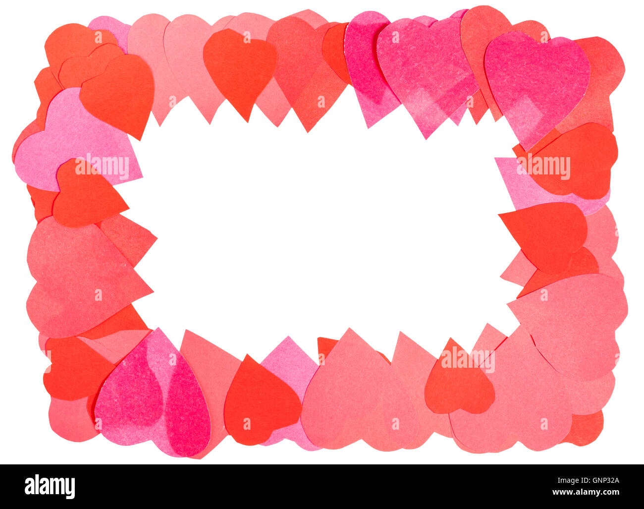 frame from hearts carved from paper with cut out canvas isolated on white background Stock Photo