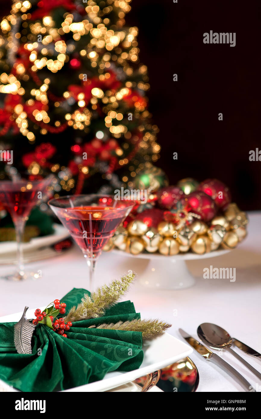 Christmas dinner table with elegant napkins in red and green Stock ...