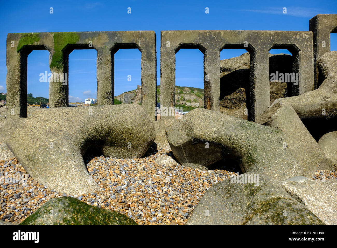 Hastings WW2 Sea Defence Stock Photo