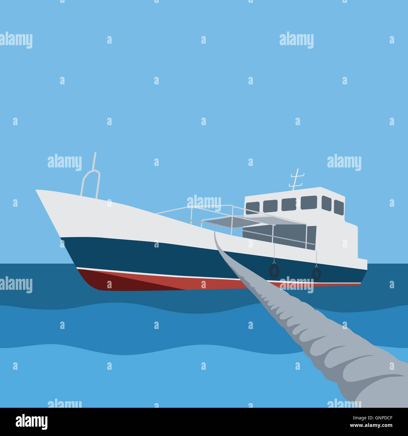 Boat in the sea moored with rope vector illustration Stock Vector