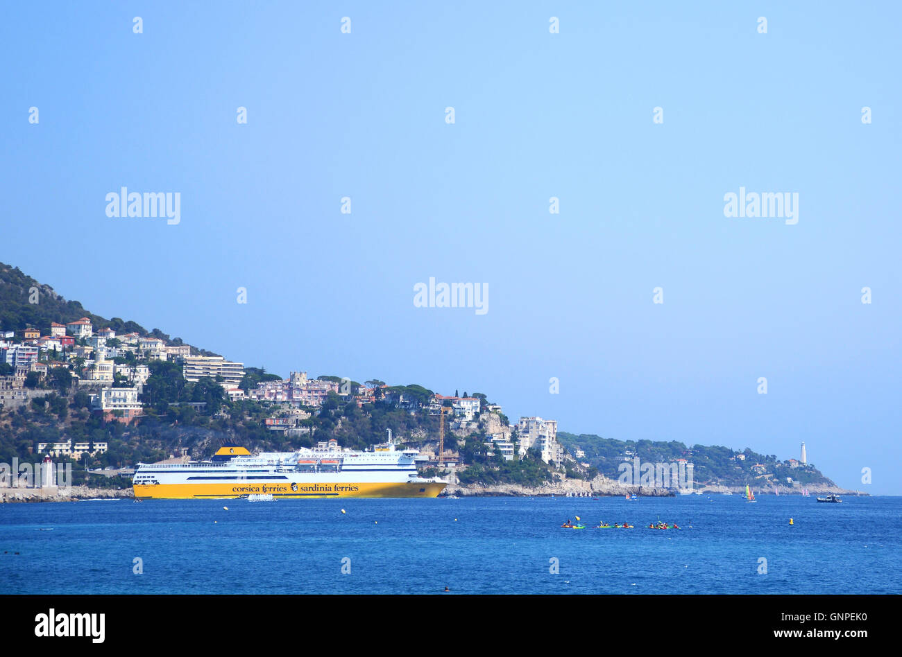 ferry boat leaving the port of Nice France Stock Photo