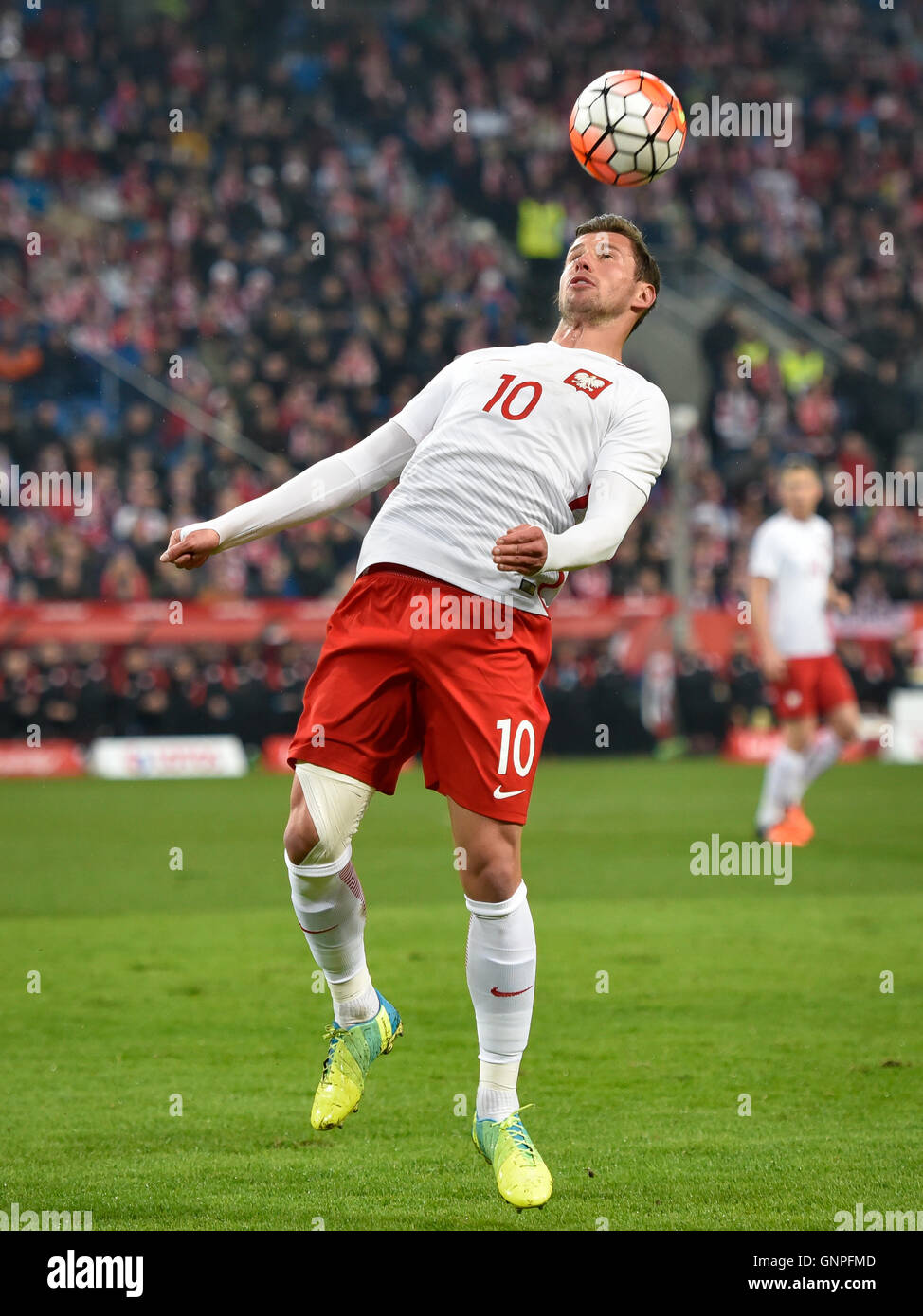 POZNAN, POLAND - MARCH 23, 2016: Grzegorz Krychowiak in action during International Football friendly match Poland vs Serbia 1:0 Stock Photo