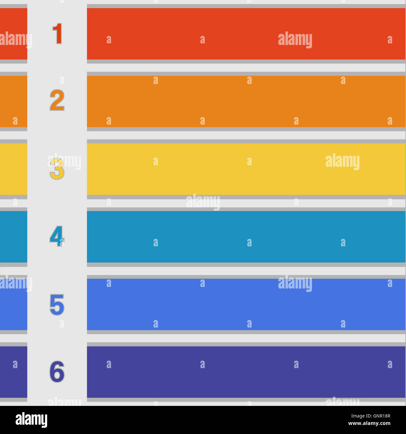 Color strips, infographics template with text areas on six positions ...