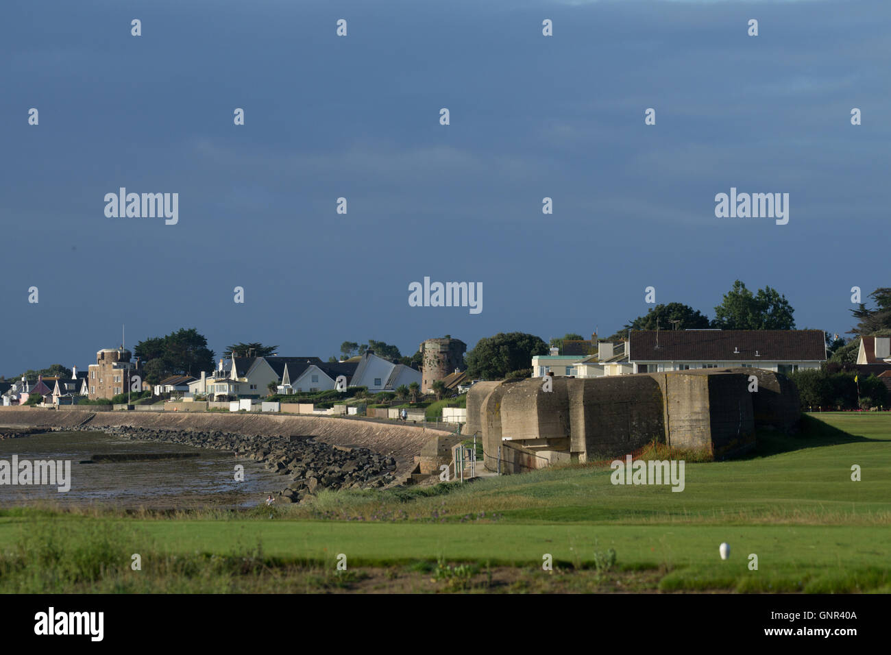 Concrete military bunker on the East coast of Jersey constructed during the German miliray occupation of the Island. Stock Photo