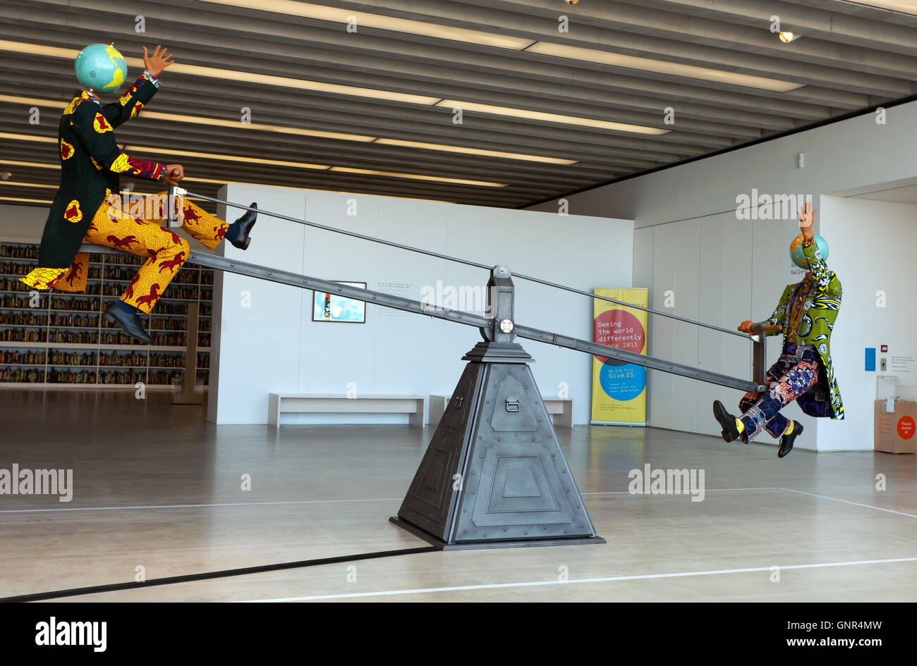 Image showing 'End of Empire' a  Kinetic Sculpture by Yinka Shonibare, in the Sunley Gallery of the Turner Contemporary, Margate Stock Photo