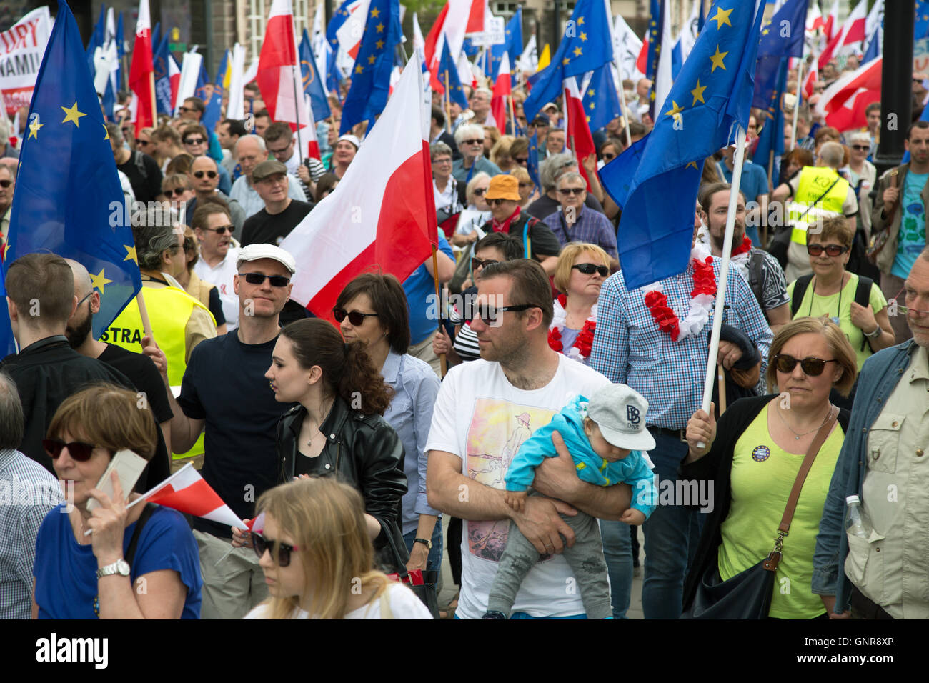 Warsaw, Poland, demonstration of about bipartisan Oppositionsbuendnises for the rescue of Polish democracy Stock Photo