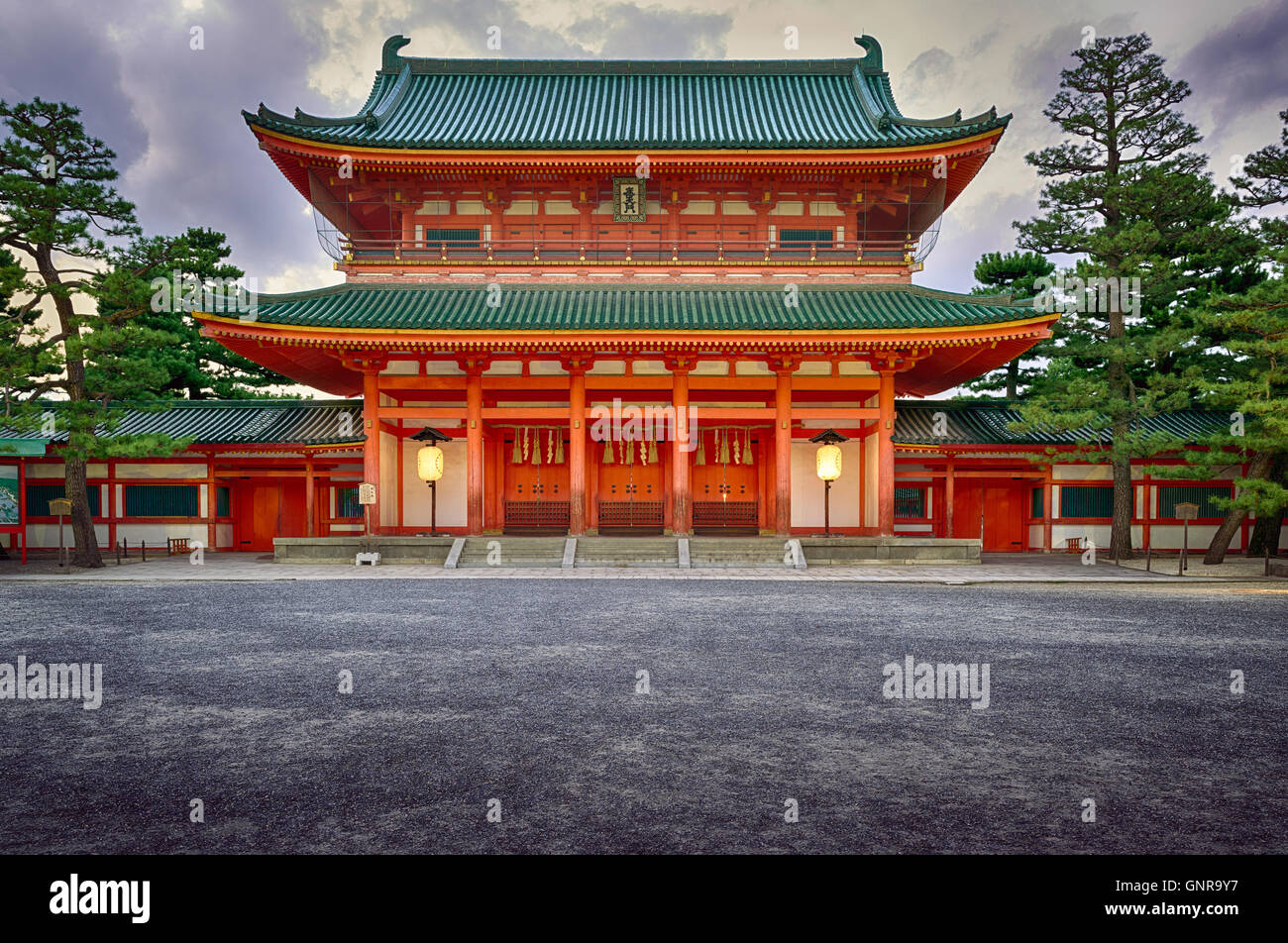 Heian Jingu Temple, Kyoto, Japan at Dusk Stock Photo