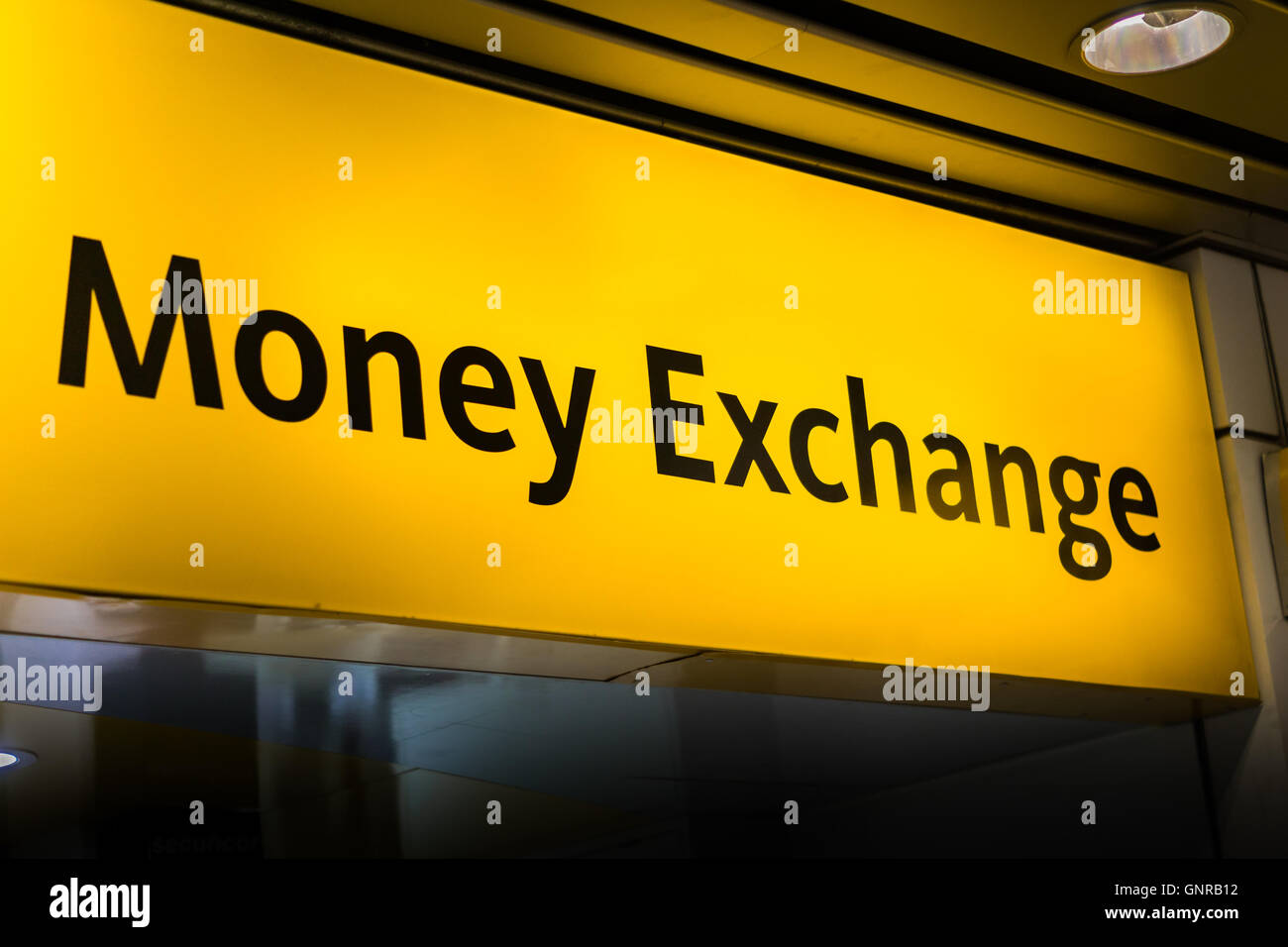 money exchange / currency exchange sign board at airport Stock Photo