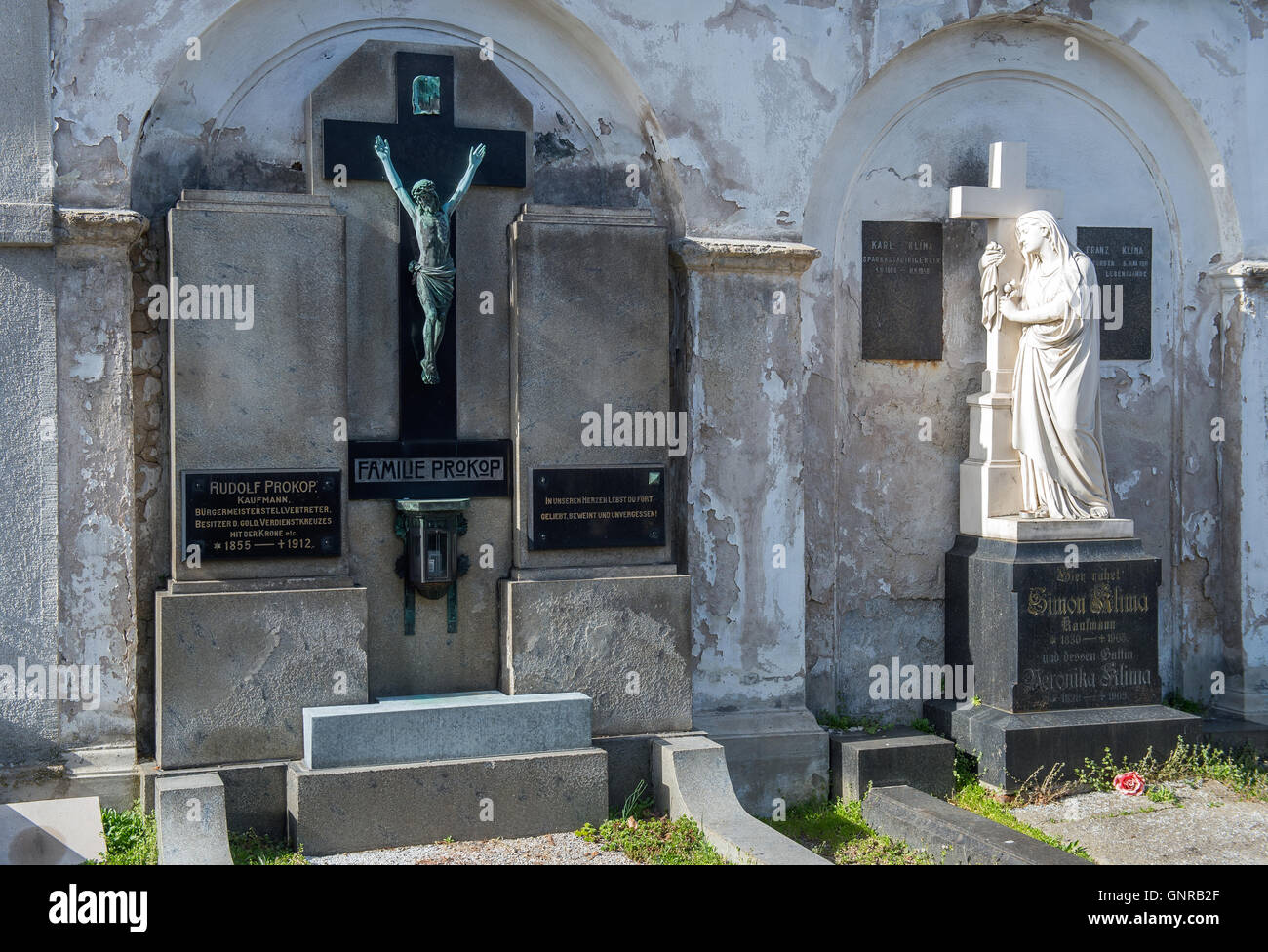 Cesky Krumlov, Czech Republic, Graeber German families in the cemetery Stock Photo