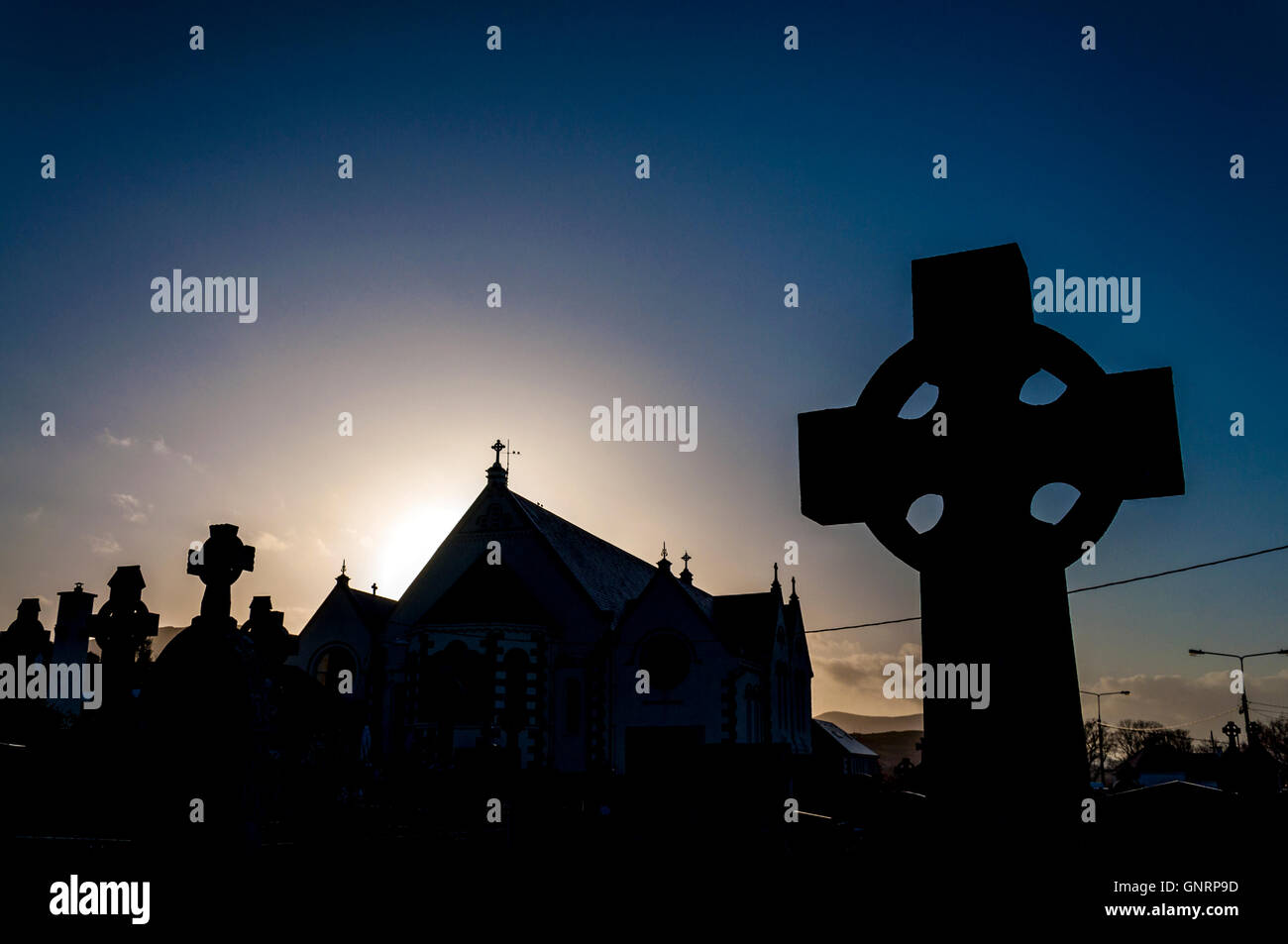 Celtic Cross gravestone, Church of the Holy Family, Ardara, County Donegal, Ireland Stock Photo