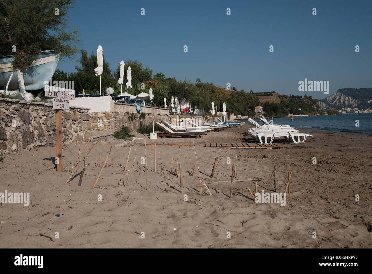 Turtle nest protected on beach in Zante Greece Stock Photo