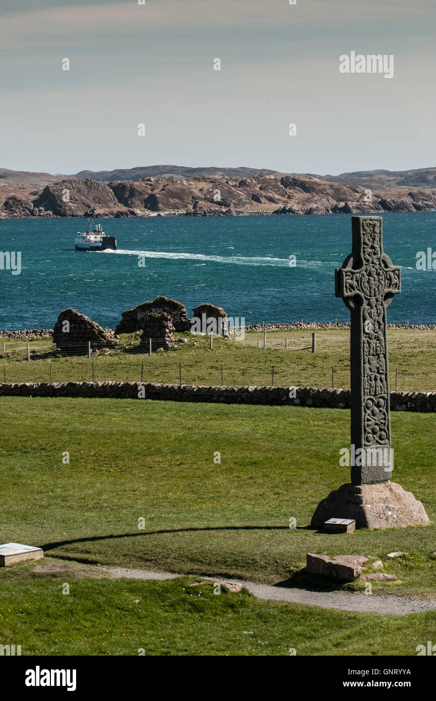 Baile Mor, Great Britain, the St Martins Cross in the monastery of Iona Abbey Stock Photo