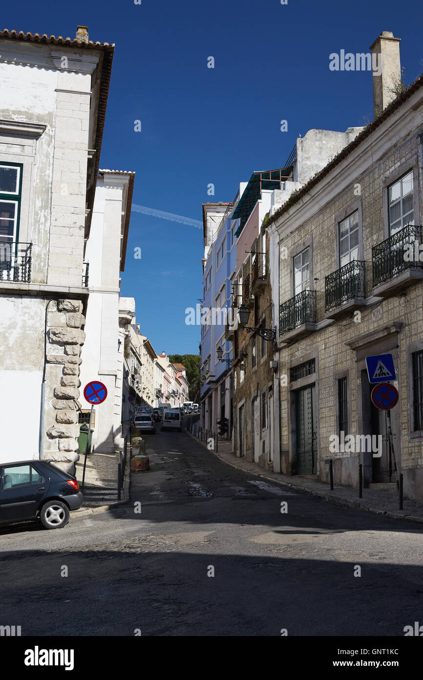 Lisbon, Portugal, looking at Calcada de Graca in Neighborhood Mouraria Stock Photo