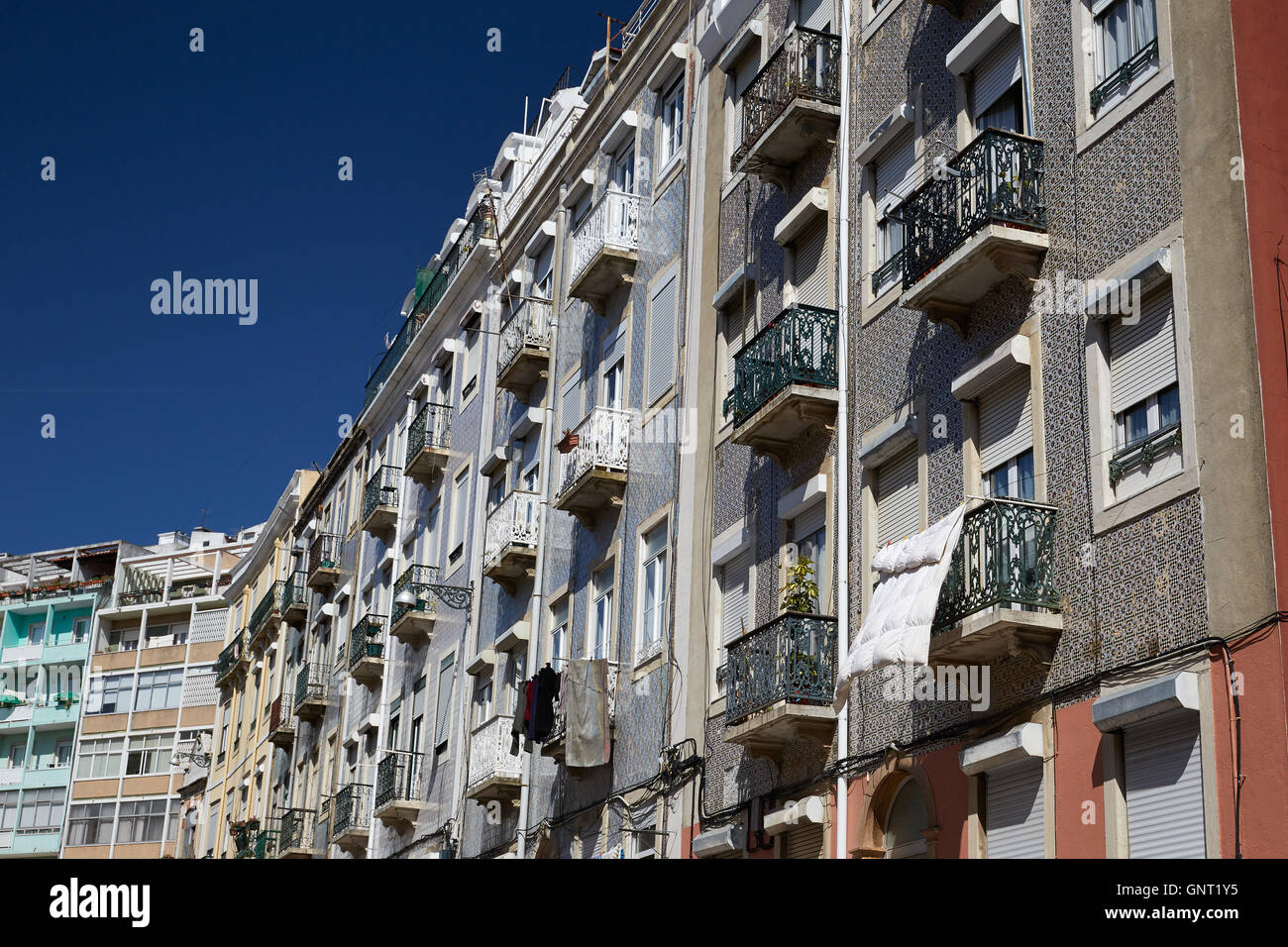 Lisbon, Portugal, historic facades of apartment houses in Graca Stock
