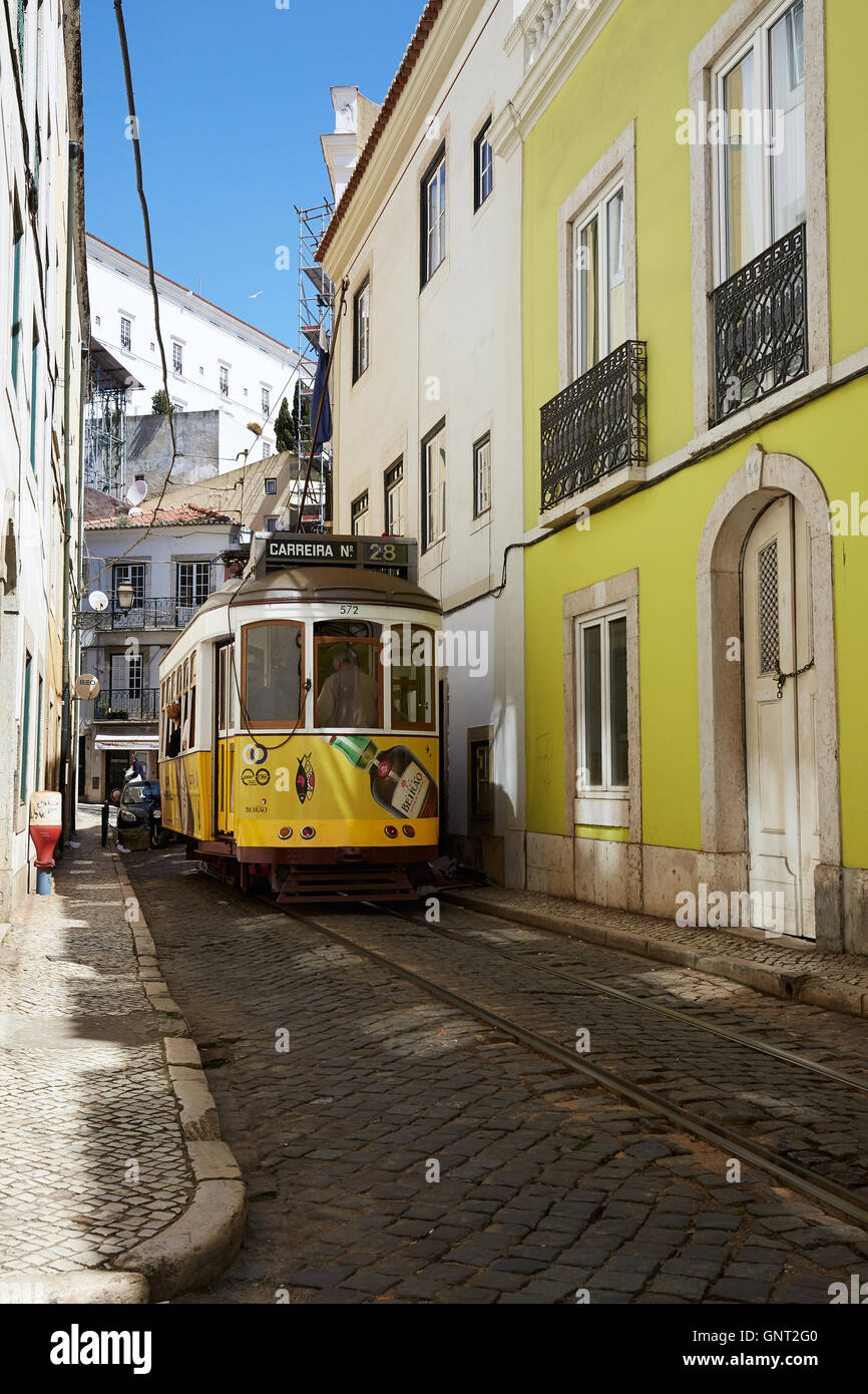 Lisbon, Portugal, tram line 28 on Rua das Escolas Gerais Stock Photo