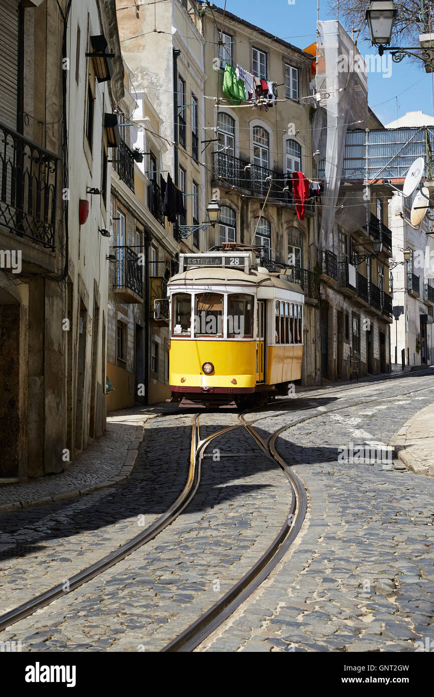 Lisbon, Portugal, tram line 28 in the Calcada de Sao Vicente Stock Photo