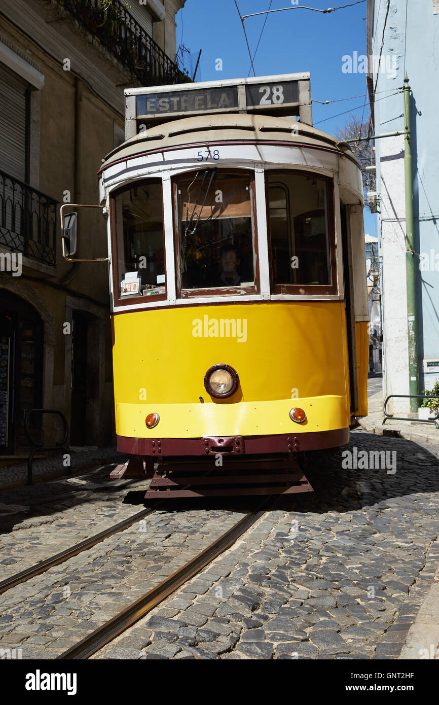 Lisbon, Portugal, tram line 28 in the Calcada de Sao Vicente Stock Photo