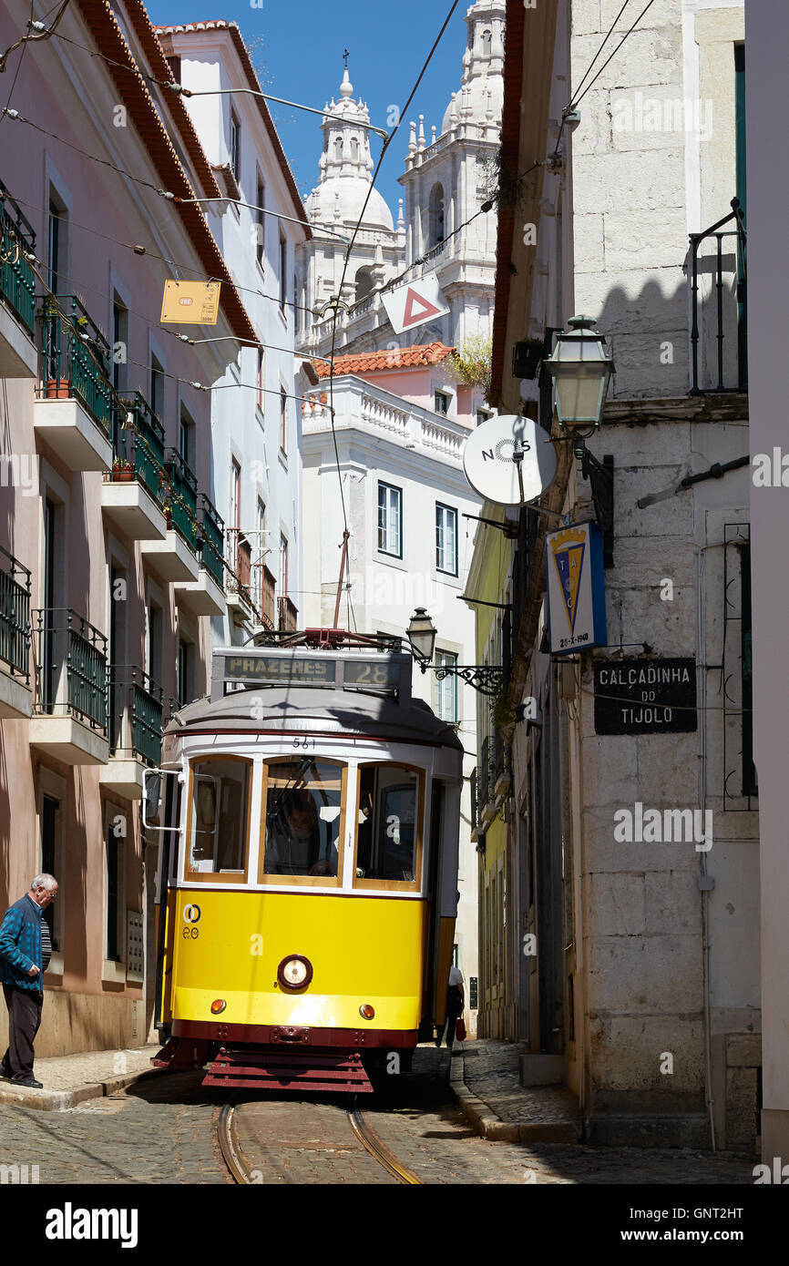 Lisbon, Portugal, tram line 28 on Rua das Escolas Gerais Stock Photo