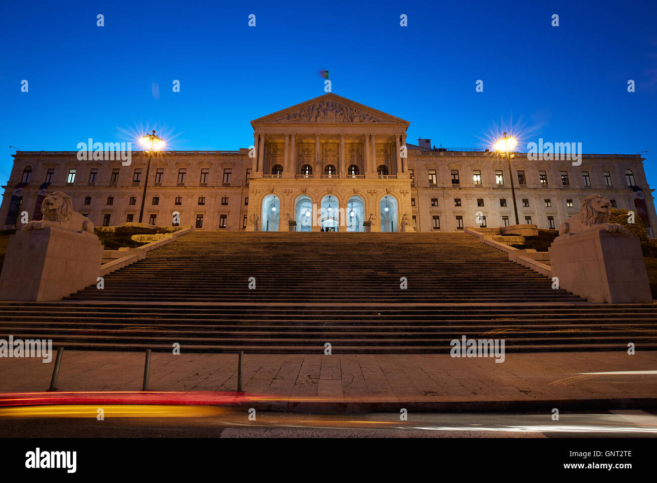 Lisbon, Portugal, the parliament building Palacio de Sao Bento evening Stock Photo