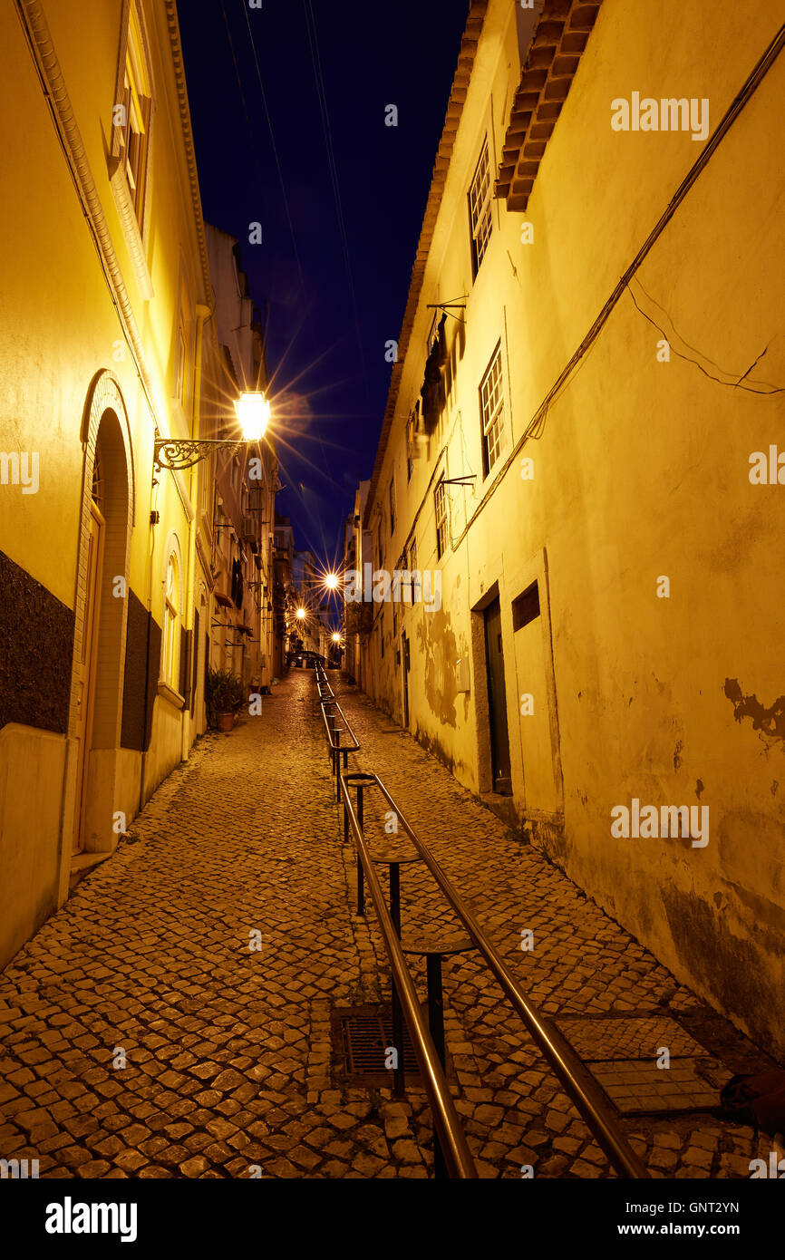 Lisbon, Portugal, typical side street in Bairro Alto at night Stock Photo