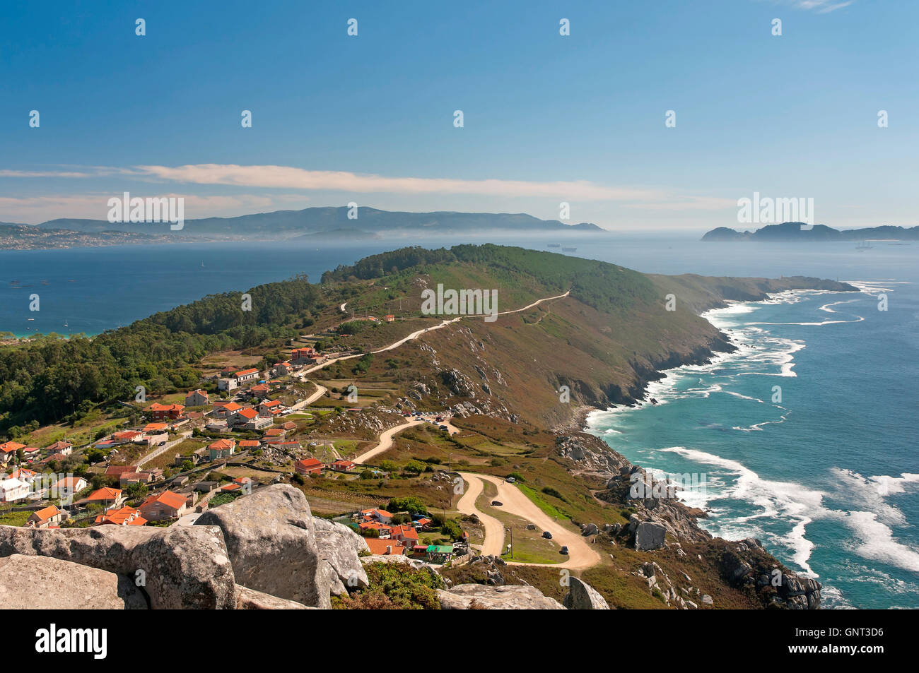 Panoramic view of the Cape Home with fog, Donon, Pontevedra province, Region of Galicia, Spain, Europe Stock Photo