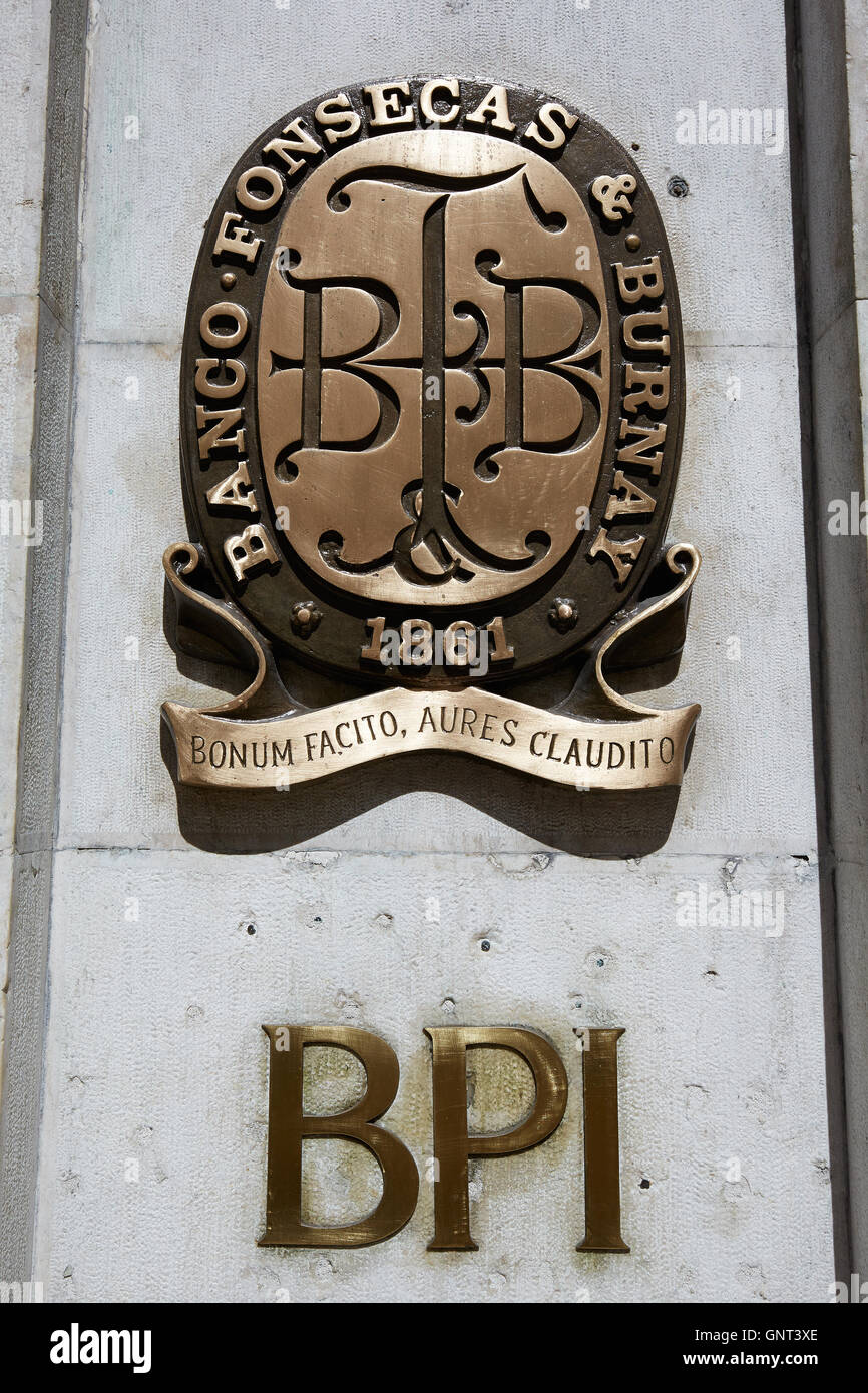 Lisbon, Portugal, emblem of Bank BPI Stock Photo